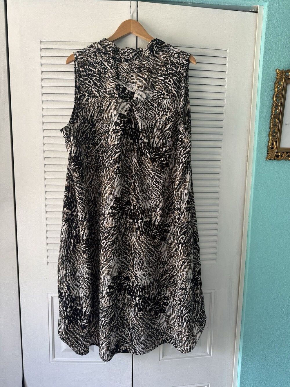 Millennium 3X Animal Print Shirt Dress Swim Cover Up Brown Black Button Front - Picture 7 of 8